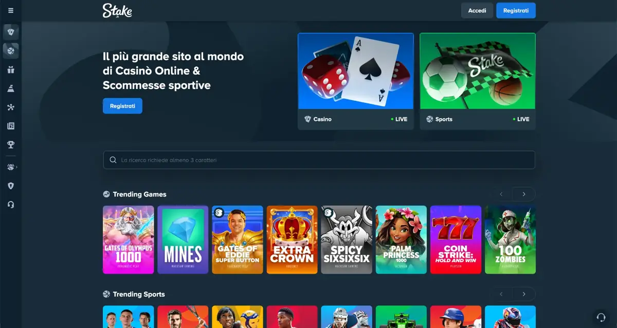 Schermata del casinò Stake