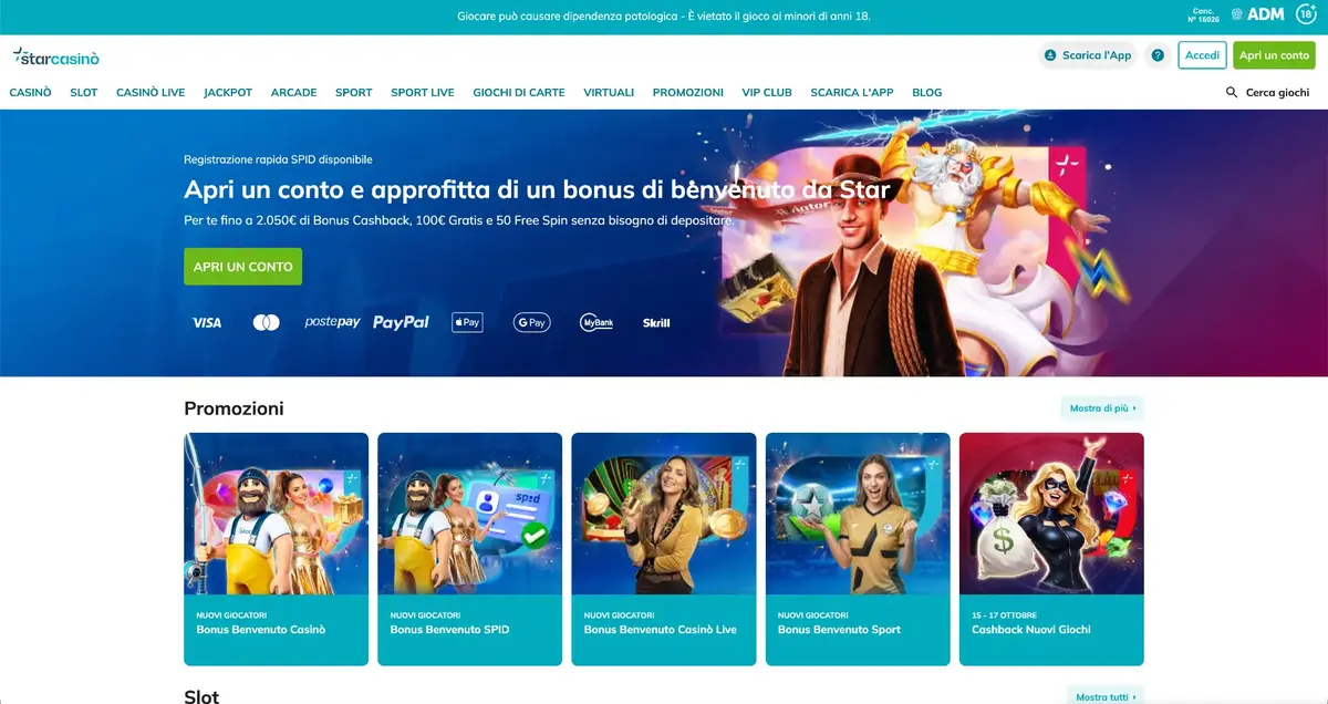 Schermata del casinò StarCasinò